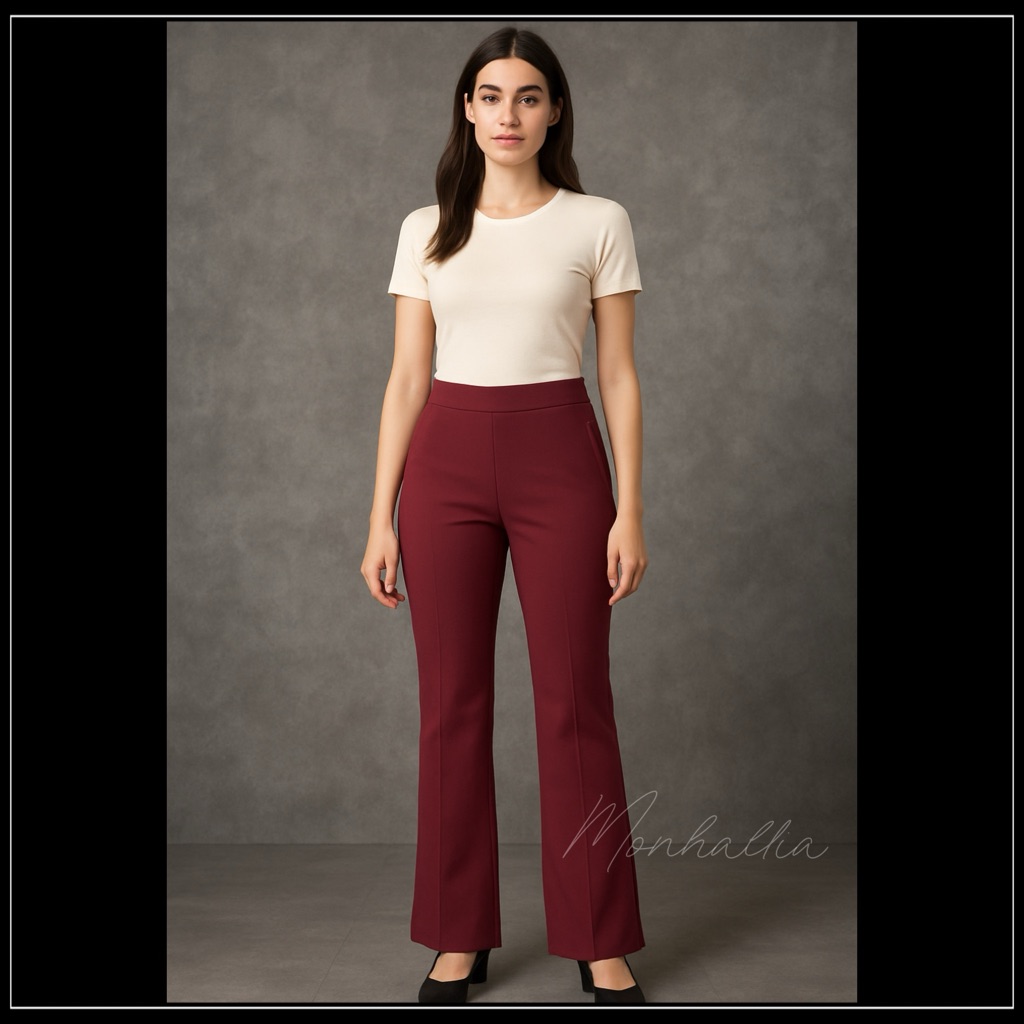 Women’s Burgundy Boot Cut Stretchy Fitted Waist Plus Curvy Size 18 Xxl 1x Pants
